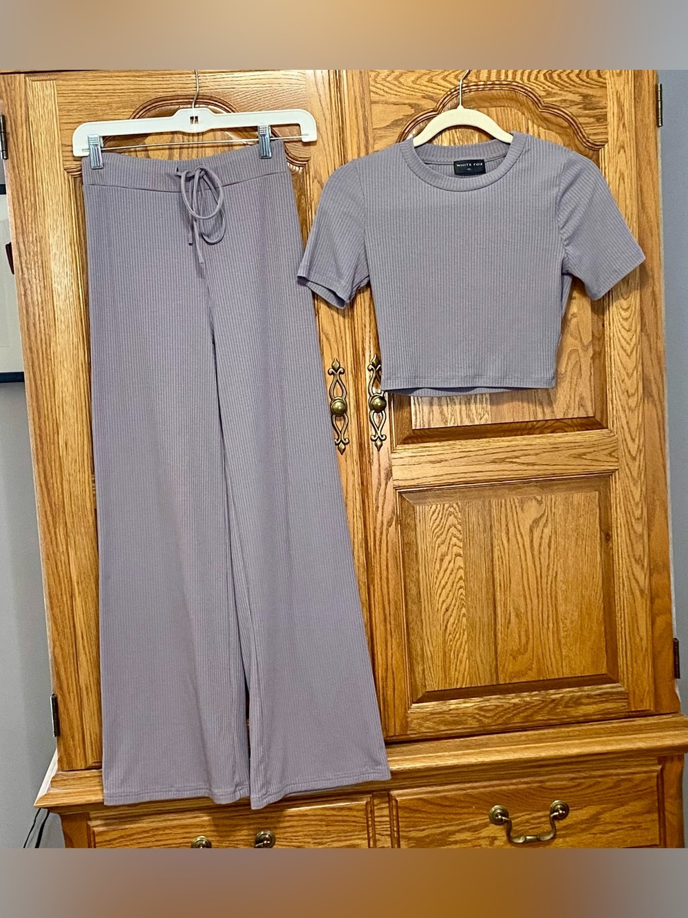 White Fox Purple Something Adore You Ribbed Pants & Ribbed Crop Top Set Lilac XS